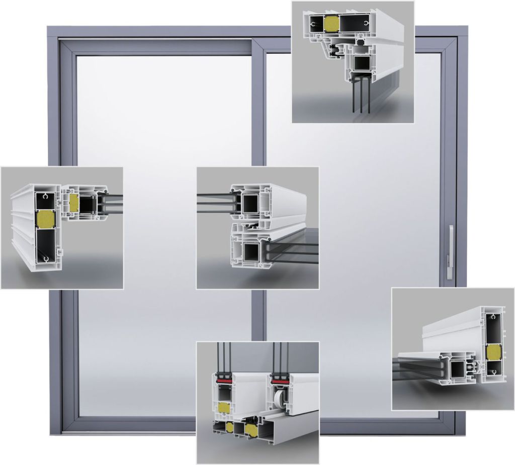HSCH-Tür Quinline 74 Querschnitte, Profilschnitte, Bauteile, Komponenten